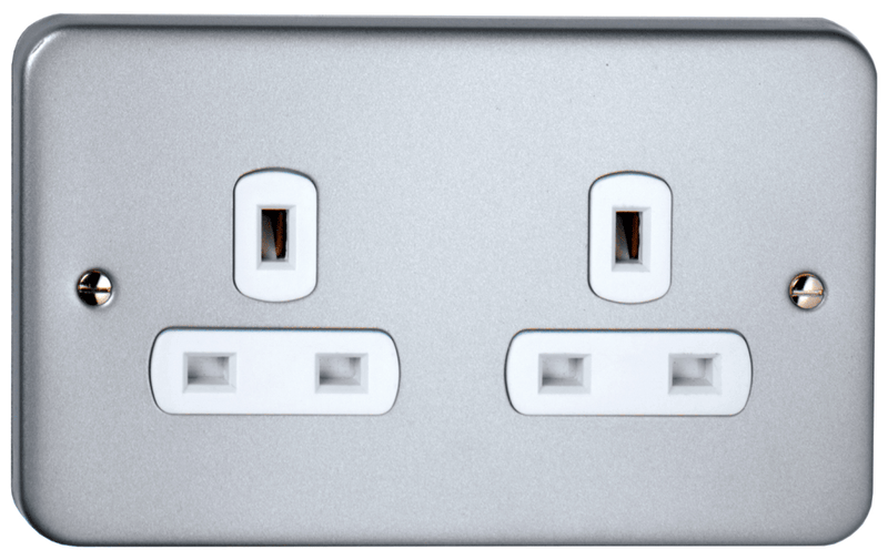 Deta Metal Clad 13A 2 Gang Unswitched Socket & Back Box With Knockouts - M1208, Image 1 of 1