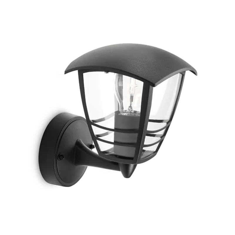 Philips Creek 60W E27 (UP) Wall Lantern IP44 Dimmable Black - 915002789502 - 153803016, Image 1 of 3