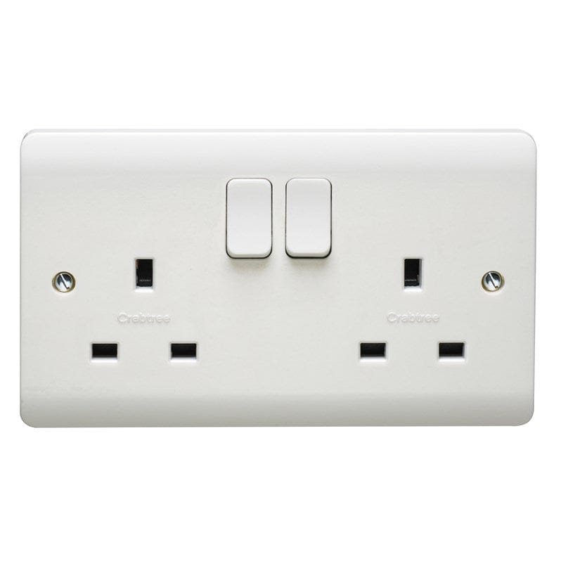 Crabtree Instinct 13A 2 Gang Single Pole Switched Socket - White  - CR1306, Image 1 of 1