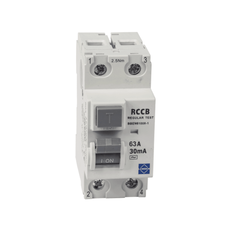 Lewden 63A 2 Pole 30mA Type A 6KA RCD - 63-30-2A, Image 1 of 2