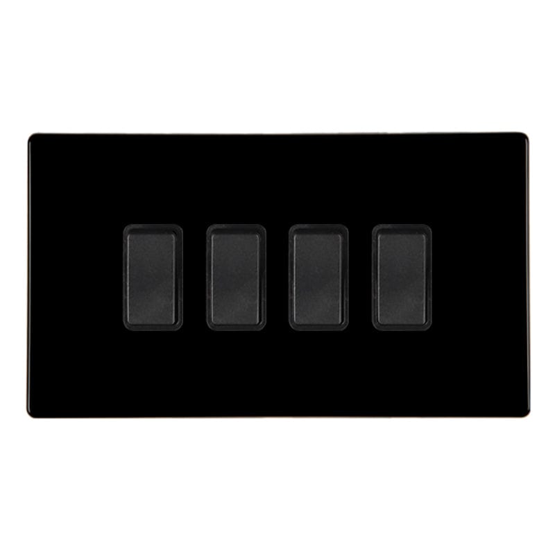 Hamilton Hartland CFX 10A 4 Gang 2 Way Screwless Light Switch - Jet Black with Black Inserts  - 7BCR24BL-B, Image 1 of 1