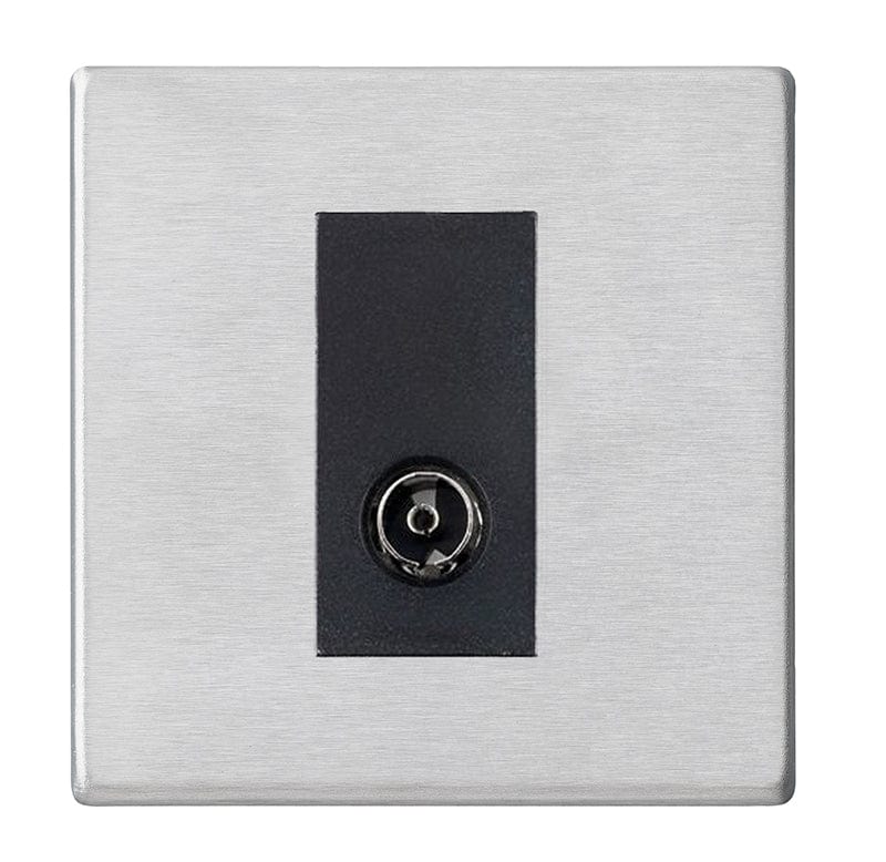 Hamilton Hartland G2 1 Gang Screwless Non-Isolated TV 1 In/1 Out Socket - Satin Steel Black/Black  - 7G24TVB, Image 1 of 1