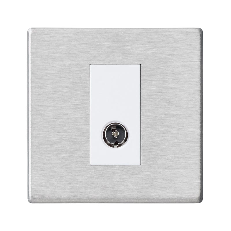 Hamilton Hartland G2 1 Gang Screwless Isolated TV 1 In/1 Out Socket - Satin Steel with White Insert  - 7G24TVIW, Image 1 of 1