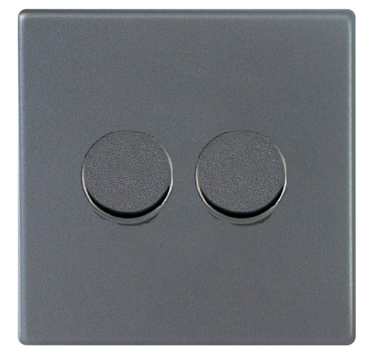 Hamilton Hartland G2 100W 2 Gang 2 Way Screwless Push Rotary LED Dimmer Switch - Anthracite Grey  - 7G2A2XLEDITB100, Image 1 of 1