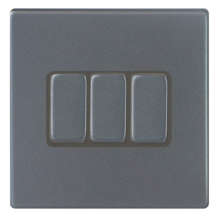 Hamilton Hartland G2 10A 3 Gang 2 Way Screwless Light Switch - Anthracite Grey with Grey Inserts  - 7G2AR23GA-QG, Image 1 of 1