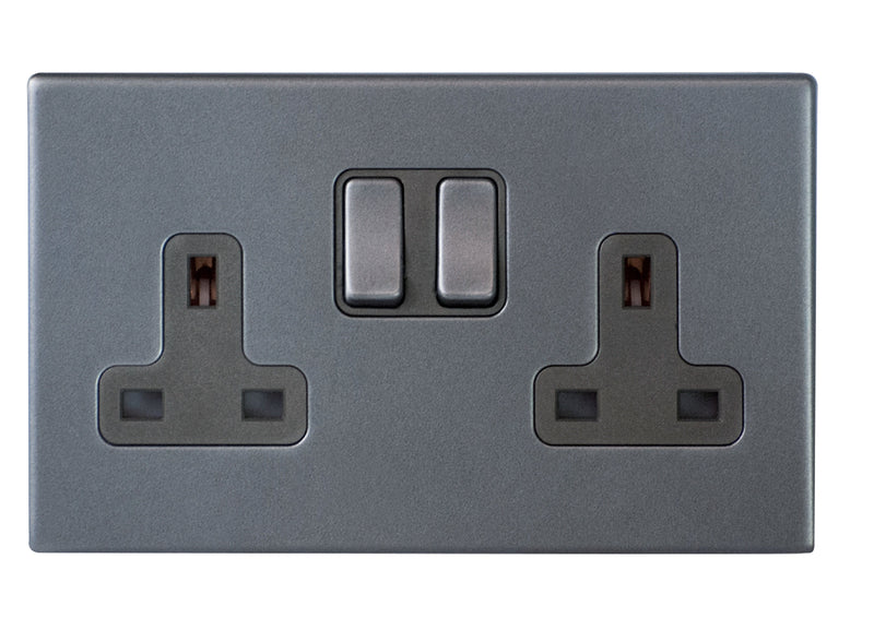 Hamilton Hartland G2 13A 2 Gang Screwless DP Switched Socket - Anthracite Grey with Grey Inserts  - 7G2ASS2GA-QG, Image 1 of 1