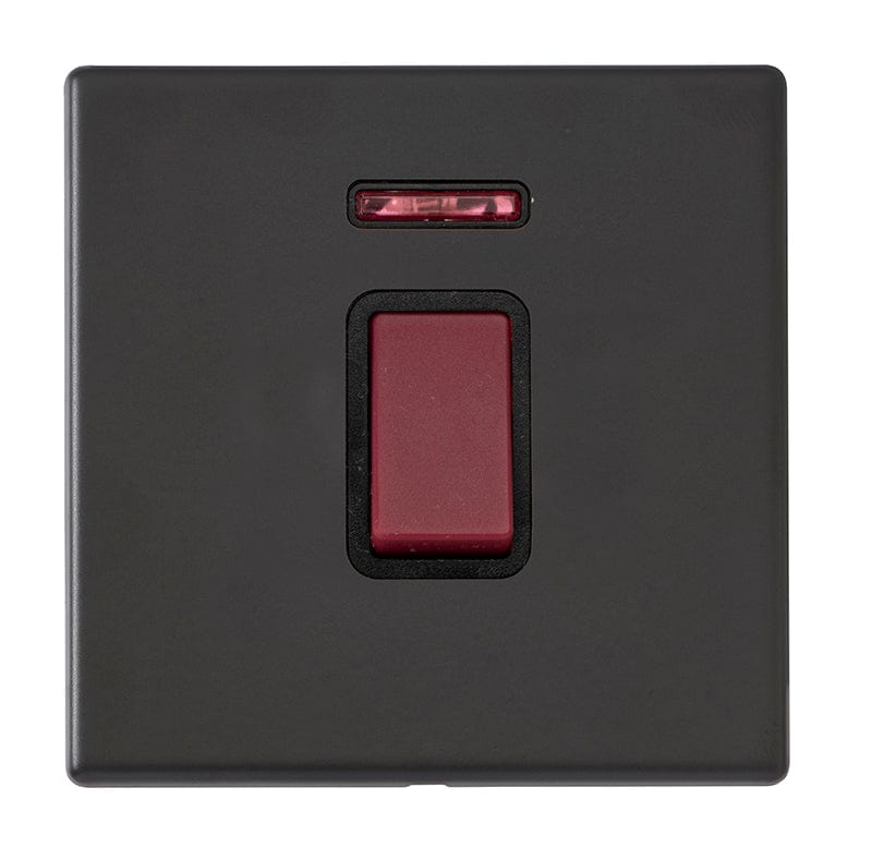 Hamilton Hartland G2 45A 1 Gang Screwless Double Pole Cooker Switch with Neon - Matt Black  - 7G2MB45NB, Image 1 of 1