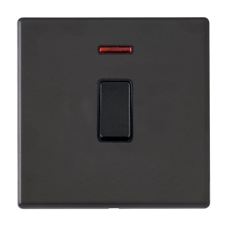 Hamilton Hartland G2 20A 1 Gang Screwless Double Pole Switch with Neon - Matt Black  - 7G2MBDPNBL-B, Image 1 of 1