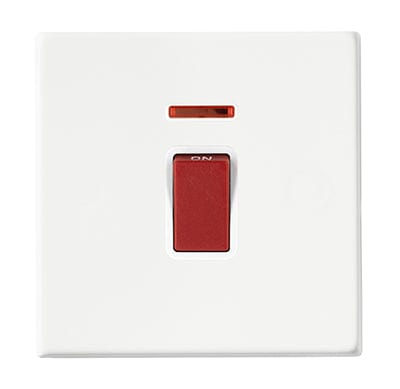 Hamilton Hartland G2 45A 1 Gang Screwless Double Pole Cooker Switch with Neon - Matt White  - 7G2MW45NW, Image 1 of 1