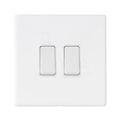 Hamilton Hartland G2 10AX 2 Gang 2 Way Screwless Light Switch - Matt White/White  - 7G2MWR22WH-W, Image 1 of 1