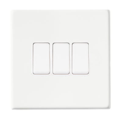 Hamilton Hartland G2 10AX 3 Gang 2 Way Screwless Light Switch - Matt White/White  - 7G2MWR23WH-W, Image 1 of 1