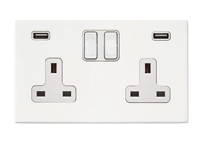 Hamilton Hartland G2 13A 2 Gang Screwless USB Socket with 2 x USB - 4.8A - Matt White/White Inserts  - 7G2MWSS2USBULTWH-W, Image 1 of 1