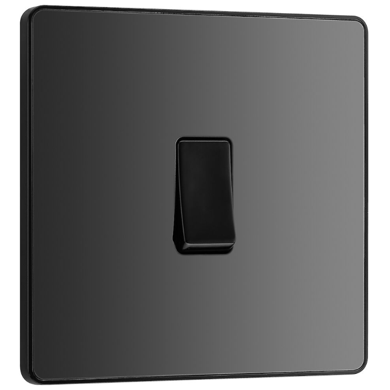 BG Evolve Black Chrome Single Light Switch 20A 16AX 2 Way - PCDBC12B, Image 1 of 3
