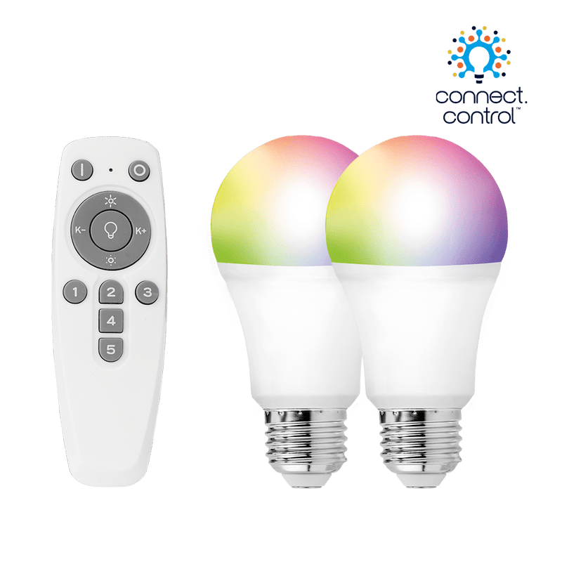 Aurora Bluetooth Smart Kit C/W 2x 8W E27 GLS Dimmable RGBCX LED Lamps and Remote - AU-A1BTGECWK, Image 1 of 1