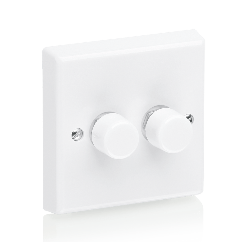 Aurora 2 Gang 2W 250VA Dimmer Switch White - AU-DSP252, Image 1 of 1