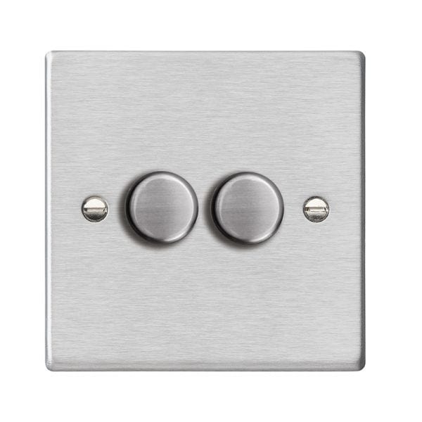 Hamilton Hartland 100W 2 Gang 2 Way Push On/Off Rotary LED Dimmer Switch - Satin Steel  - 742XLEDITB100, Image 1 of 1