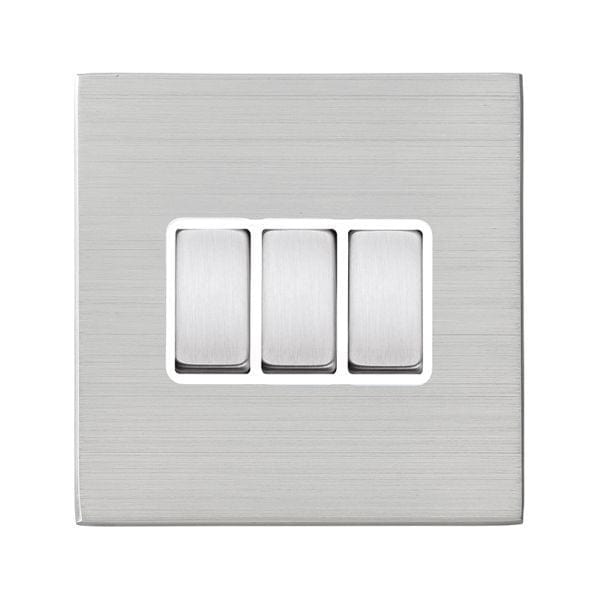 Hamilton Hartland CFX 10A 3 Gang 2 Way Light Switch - Satin Steel with White Inserts  - 74CR23SS-W, Image 1 of 1