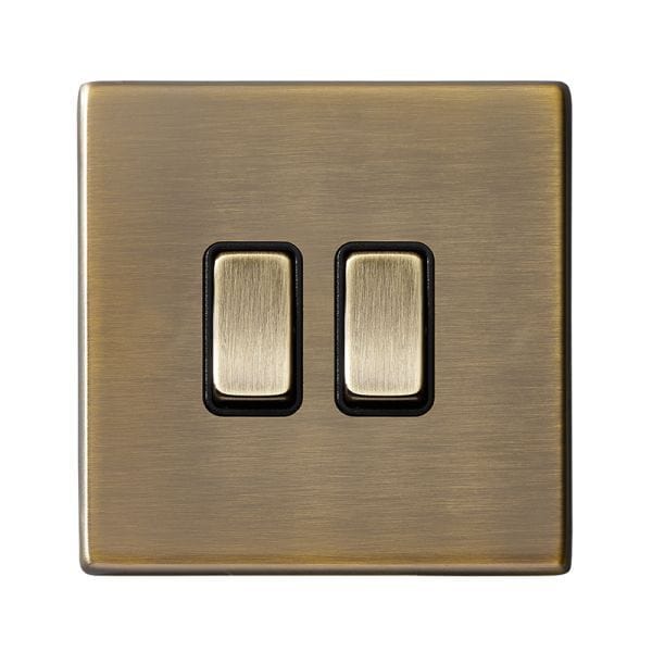 Hamilton Hartland CFX 10A 2 Gang 2 Way Light Switch - Antique Brass with Black Inserts  - 79CR22AB-B, Image 1 of 1