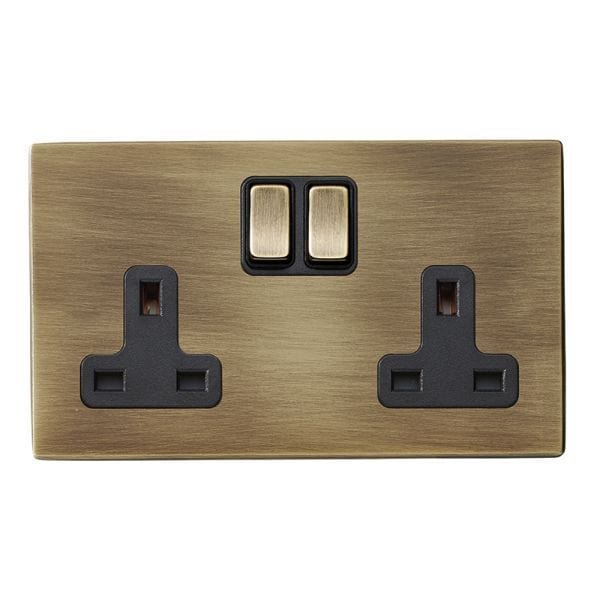 Hamilton Hartland CFX 13A 2 Gang Double Pole Switched Socket - Antique Brass with Black Inserts  - 79CSS2AB-B, Image 1 of 1