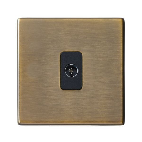 Hamilton Hartland CFX 1 Gang Screwless Non Isolated TV 1 In/1 Out Socket - Antique Brass/Black  - 79CTV-B, Image 1 of 1