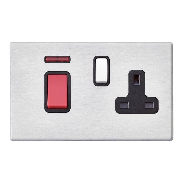 Hamilton Hartland G2 45A 1 Gang DP Cooker Switch & 13A Switched Socket & Neon - Satin Steel/Black  - 7G2445SS1SS-B, Image 1 of 1