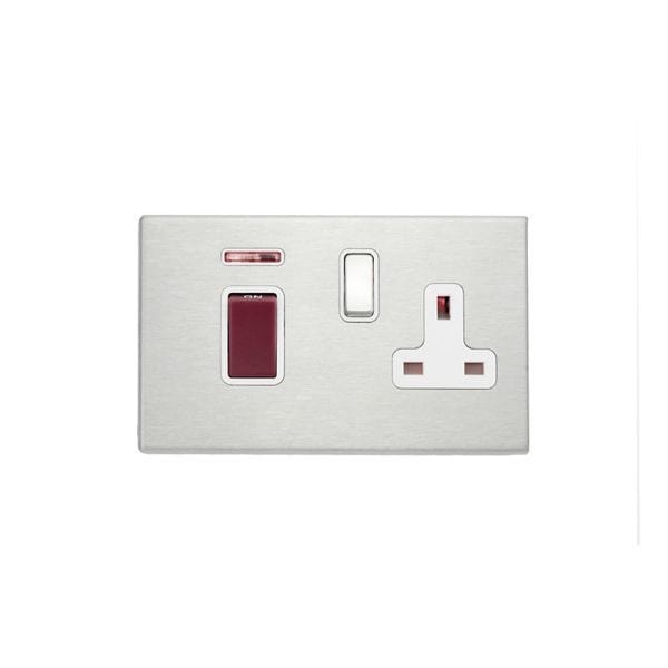 Hamilton Hartland G2 45A 1 Gang DP Cooker Switch & 13A Switched Socket & Neon - Satin Steel/White  - 7G2445SS1SS-W, Image 1 of 1