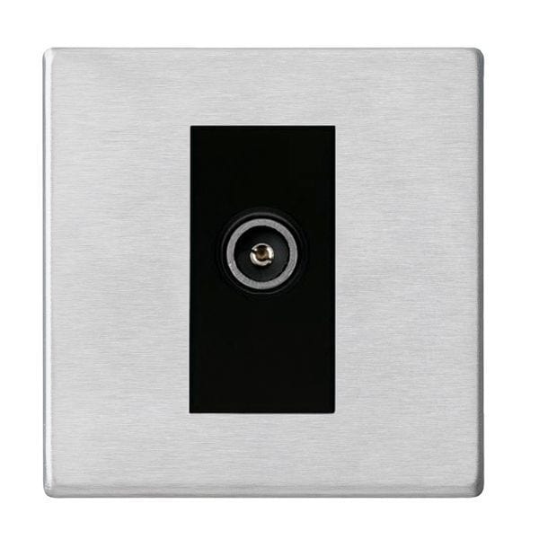 Hamilton Hartland G2 1 Gang Screwless Non-Isolated Female TV Coaxial Socket - Satin Steel/Black  - 7G24DTVFB, Image 1 of 1