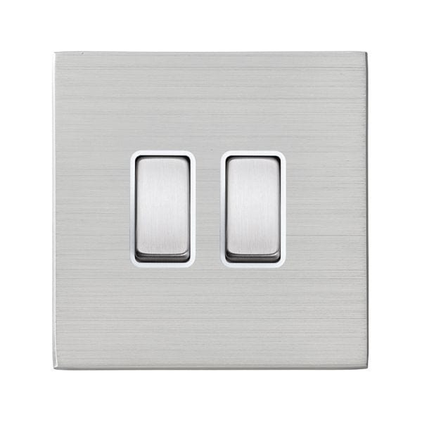 Hamilton Hartland G2 10AX 2 Gang 2 Way Screwless Light Switch - Satin Steel with White Inserts  - 7G24R22SS-W, Image 1 of 1