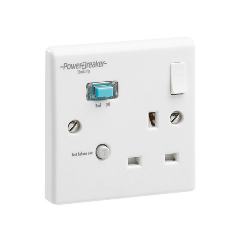 Greenbrook PowerBreaker RCD Single Switch Socket White 10mA Act - K21WPAAN10-C, Image 1 of 1