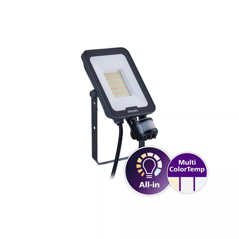 Philips Ledinaire Gen3 10W IP65 Floodlight Black, Colour Selectable with PIR, Image 1 of 1