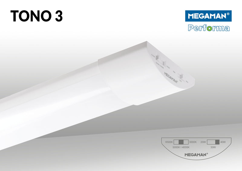 Megaman Tono 3 1200mm Colour & Wattage Selectable Batten, White, Image 2 of 3