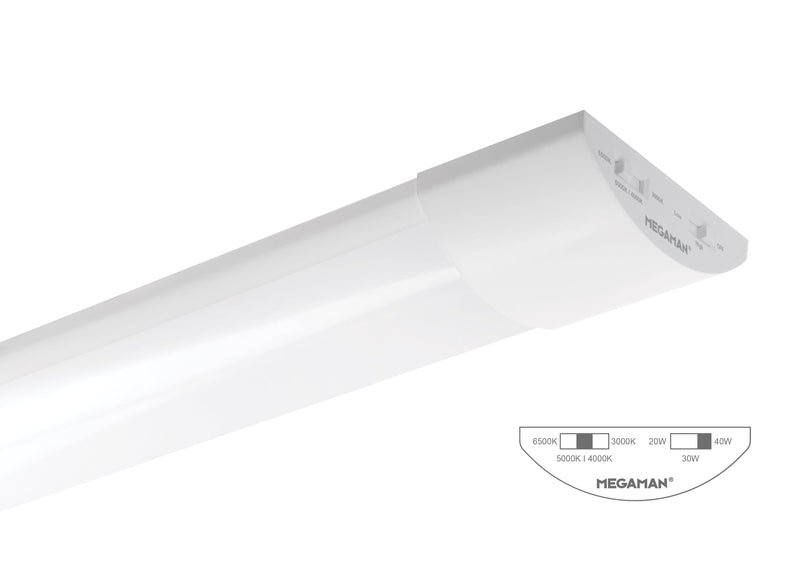 Megaman Tono 3 1200mm Colour & Wattage Selectable Batten, White, Image 1 of 3