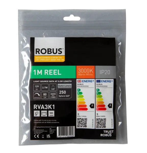 Robus Vegas 4.8W/m 1m LED Striplight IP20, 3000K - RVA3K1, Image 1 of 1