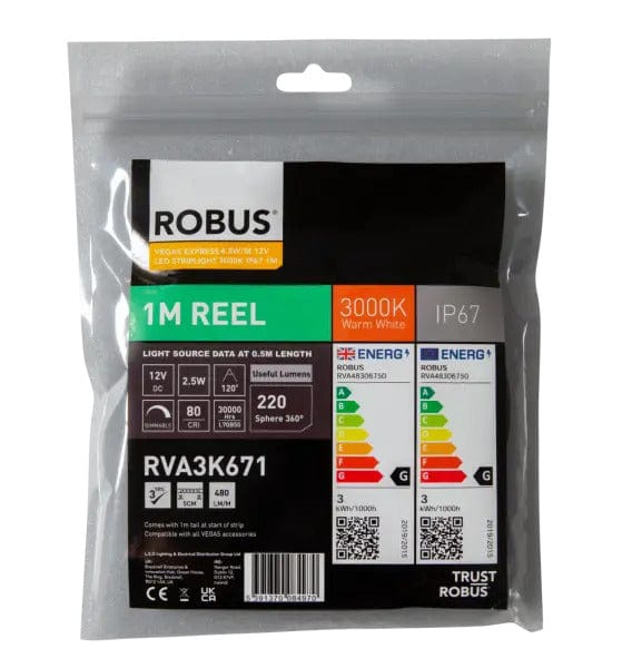 Robus Vegas 4.8W/m 1m LED Striplight IP67, 3000K - RVA3K671, Image 1 of 1