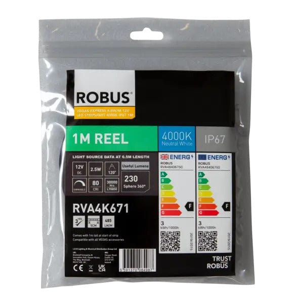 Robus Vegas 4.8W/m 1m LED Striplight IP67, 4000K - RVA4K671, Image 1 of 1