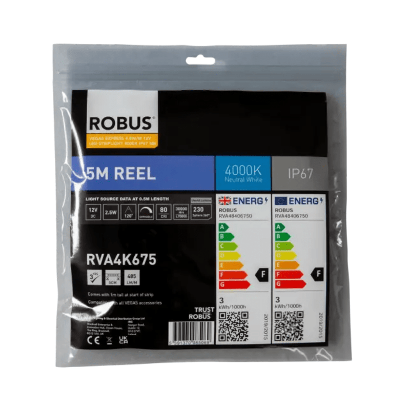 Robus Vegas 4.8W/m 5m LED Striplight IP67, 4000K - RVA4K675, Image 1 of 1