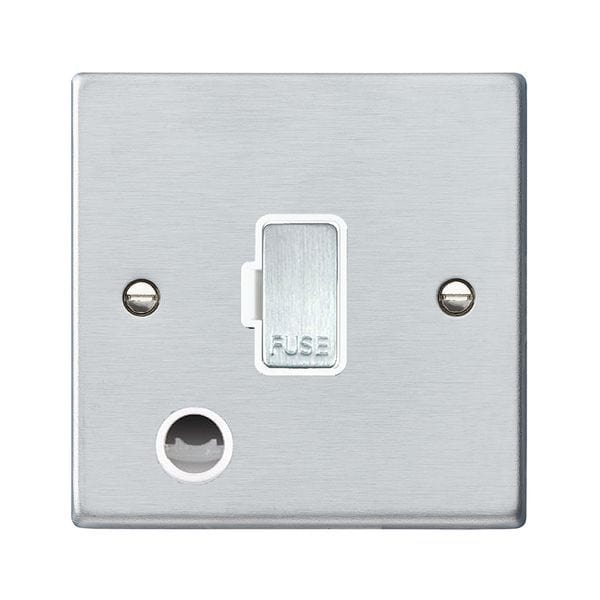 Hamilton Hartland 13A 1 Gang Unswitched Fused Spur with Flex Outlet - Satin Chrome/White Insert  - 76FOCSC-W, Image 1 of 1