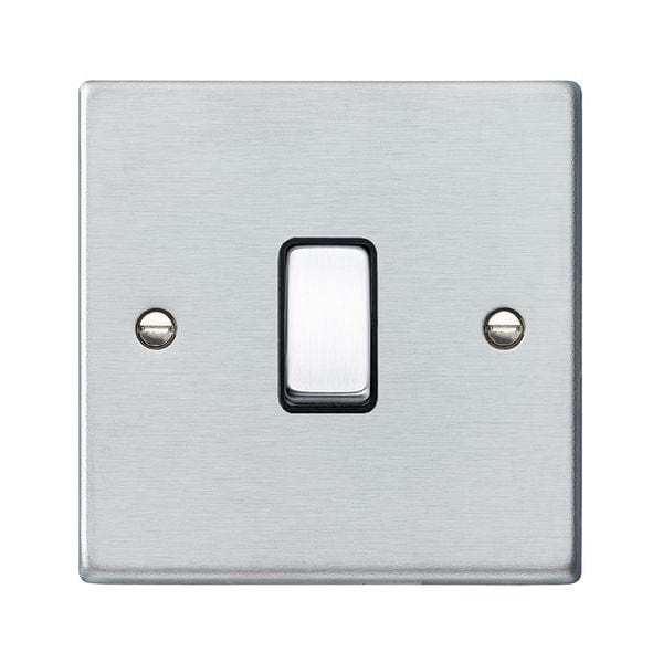 Hamilton Hartland 10AX 1 Gang 2 Way Light Switch - Satin Chrome with Black Inserts  - 76R21SC-B, Image 1 of 1