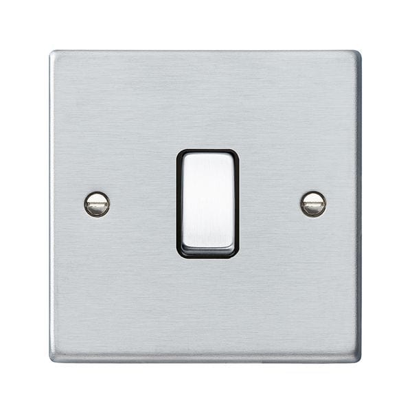 Hamilton Hartland 10AX 1 Gang Intermediate Light Switch - Satin Chrome with Black Inserts  - 76R31SC-B, Image 1 of 1