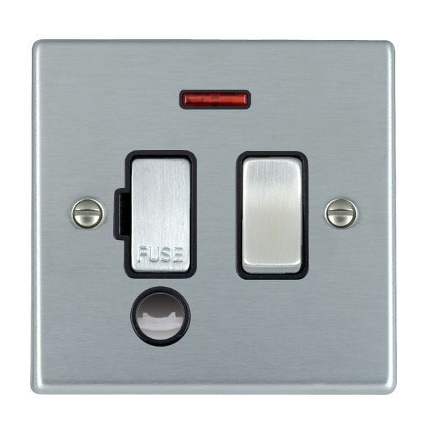 Hamilton Hartland 13A Switched Fused Spur with Neon & Flex Outlet - Sat Chrome with Black Inserts  - 76SPNCSC-B, Image 1 of 1