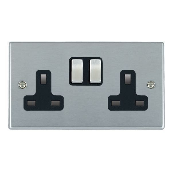 Hamilton Hartland 13A 2 Gang Double Pole Switched Socket - Satin Chrome with Black Inserts  - 76SS2SC-B, Image 1 of 1