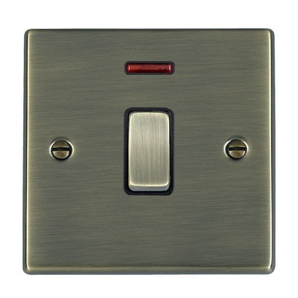 Hamilton Hartland 20A 1 Gang Double Pole Switch with Neon - Antique Brass with Black Insert  - 79DPAB-B, Image 1 of 1