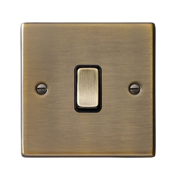 Hamilton Hartland 10A 1 Gang Intermediate Light Switch - Antique Brass with Black Insert  - 79R31AB-B, Image 1 of 1