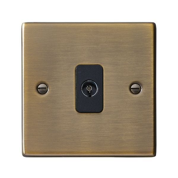 Hamilton Hartland 1 Gang Non Isolated TV 1 In/1 Out Coaxial Socket - Antique Brass with Black Insert  - 79TV-B, Image 1 of 1