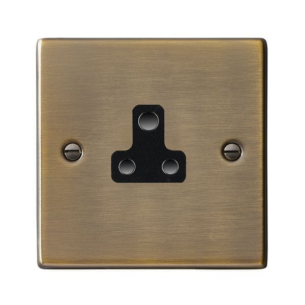 Hamilton Hartland 5A 1 Gang Unswitched Double Pole Round Pin Socket - Antique Brass/Black Insert  - 79US5B, Image 1 of 1