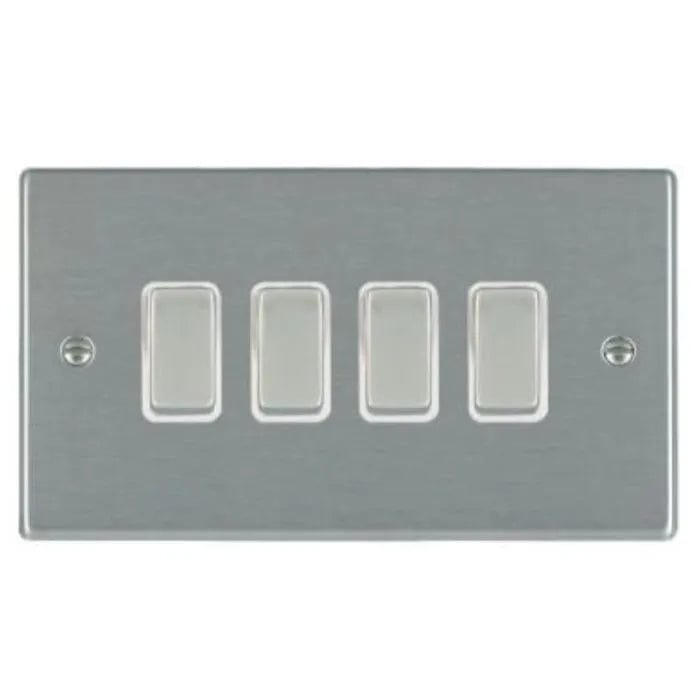 Hamilton Hartland 10A 4 Gang 2 Way Light Switch - Satin Steel with White Inserts  - 74R24SS-W, Image 1 of 1