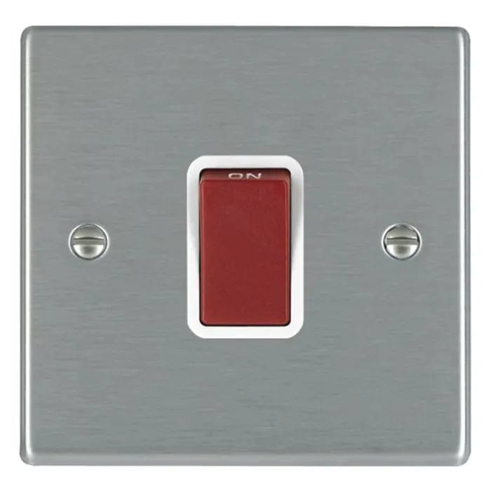 Hamilton Hartland 45A 1 Gang Double Pole Cooker Switch - Satin Steel with White Insert  - 7445-W, Image 1 of 1