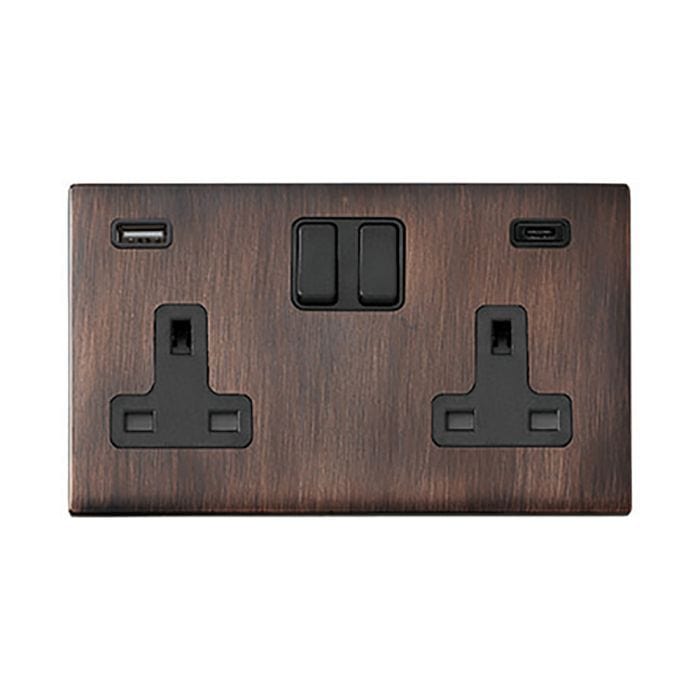 Hamilton Hartland G2 13A 2 Gang Screwless Type A/C USB Socket with 2 x USB - 4.8A - Etrium Bronze  - 7G2EBSS2USBCBL-B, Image 1 of 1