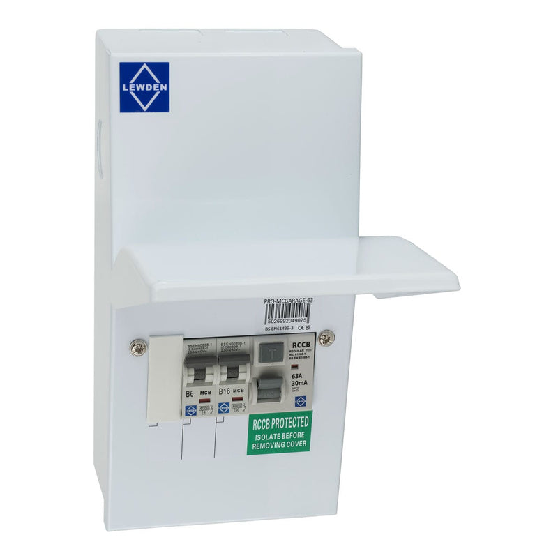 Lewden  63A Type A RCD Garage Unit with 6A and 16A MCB - PRO-MCGARAGE-63, Image 1 of 1