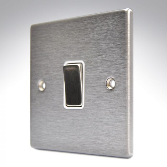 Hamilton Hartland 20A 1 Gang Double Pole Switch - Satin Steel with White Insert  - 74DPSS-W, Image 1 of 1